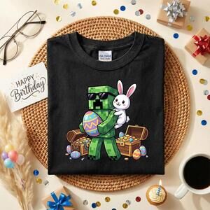 Pixel Game Easter Bunny Shirt, Creeper Holding Easter Egg Tee,